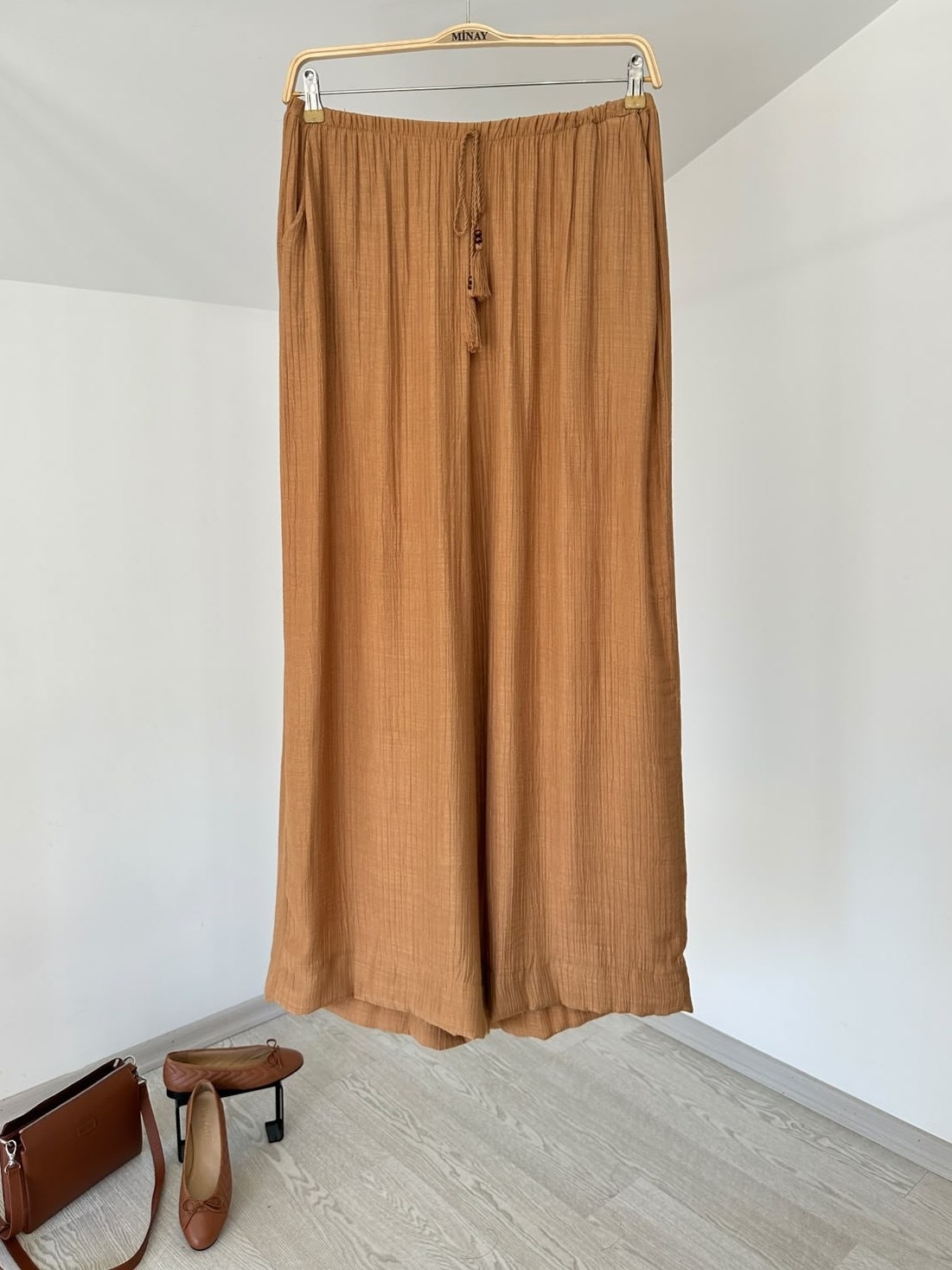 4020  Beli Lastikli Pantolon-Camel