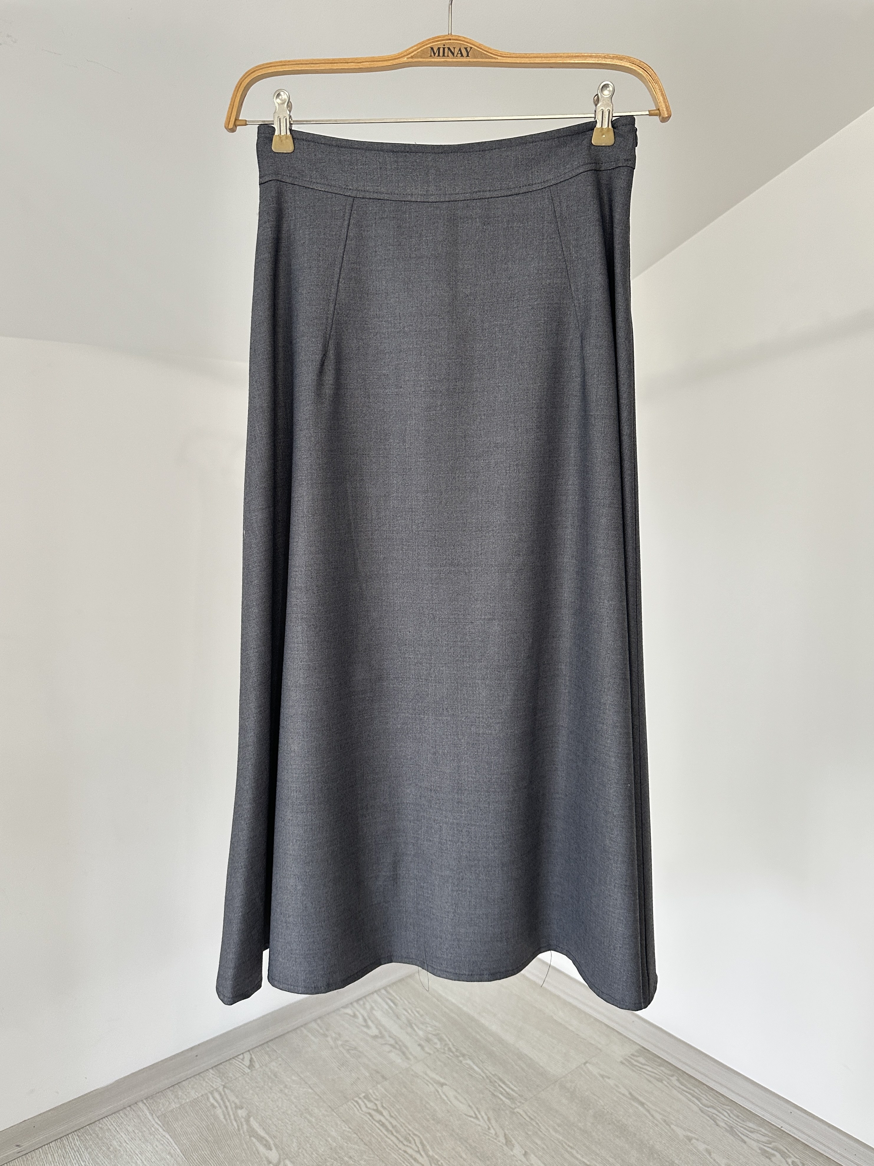 459 Yünlü Gabardin Etek-Gri