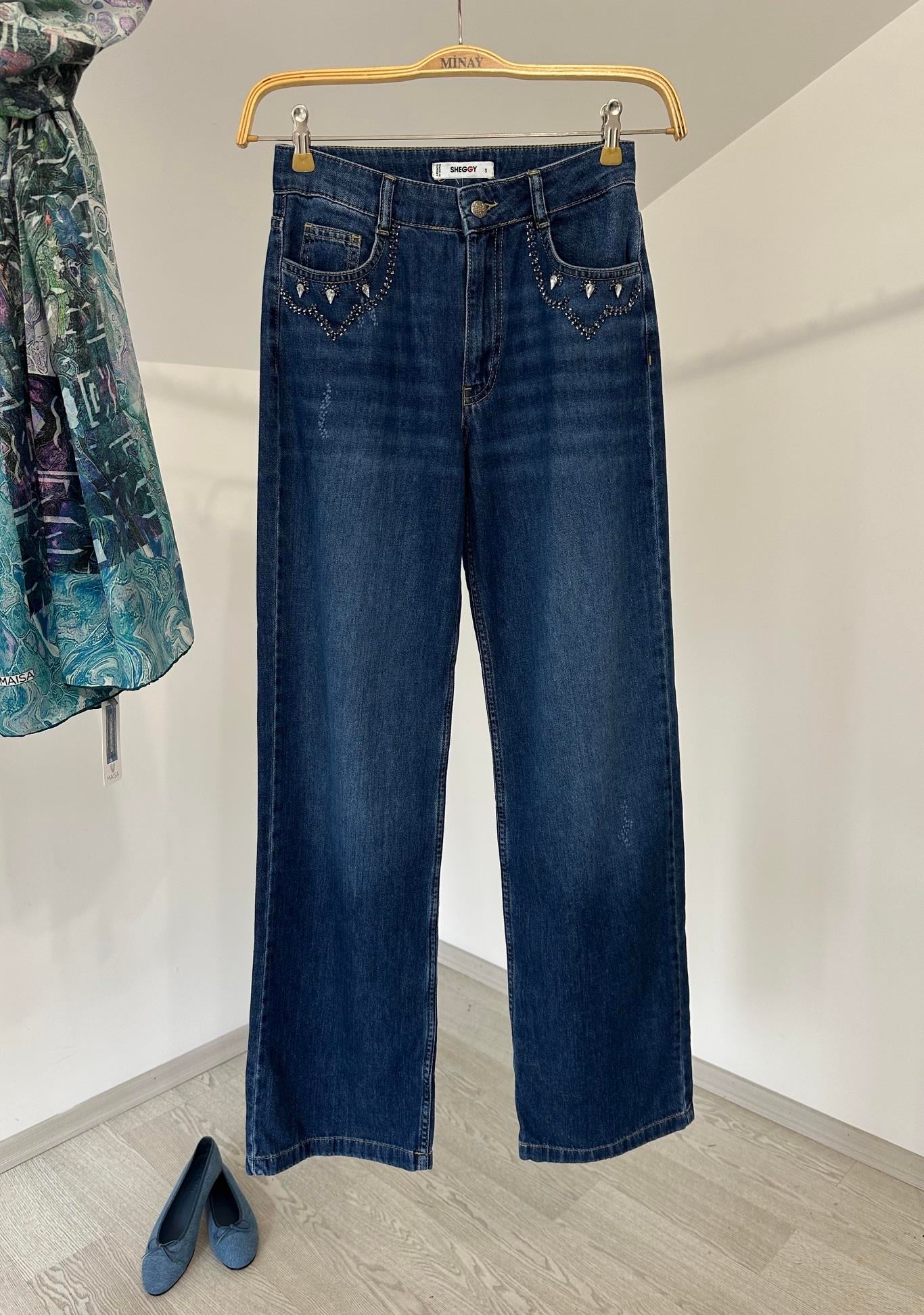 4900 Taş İşlemeli Denim Pantolon
