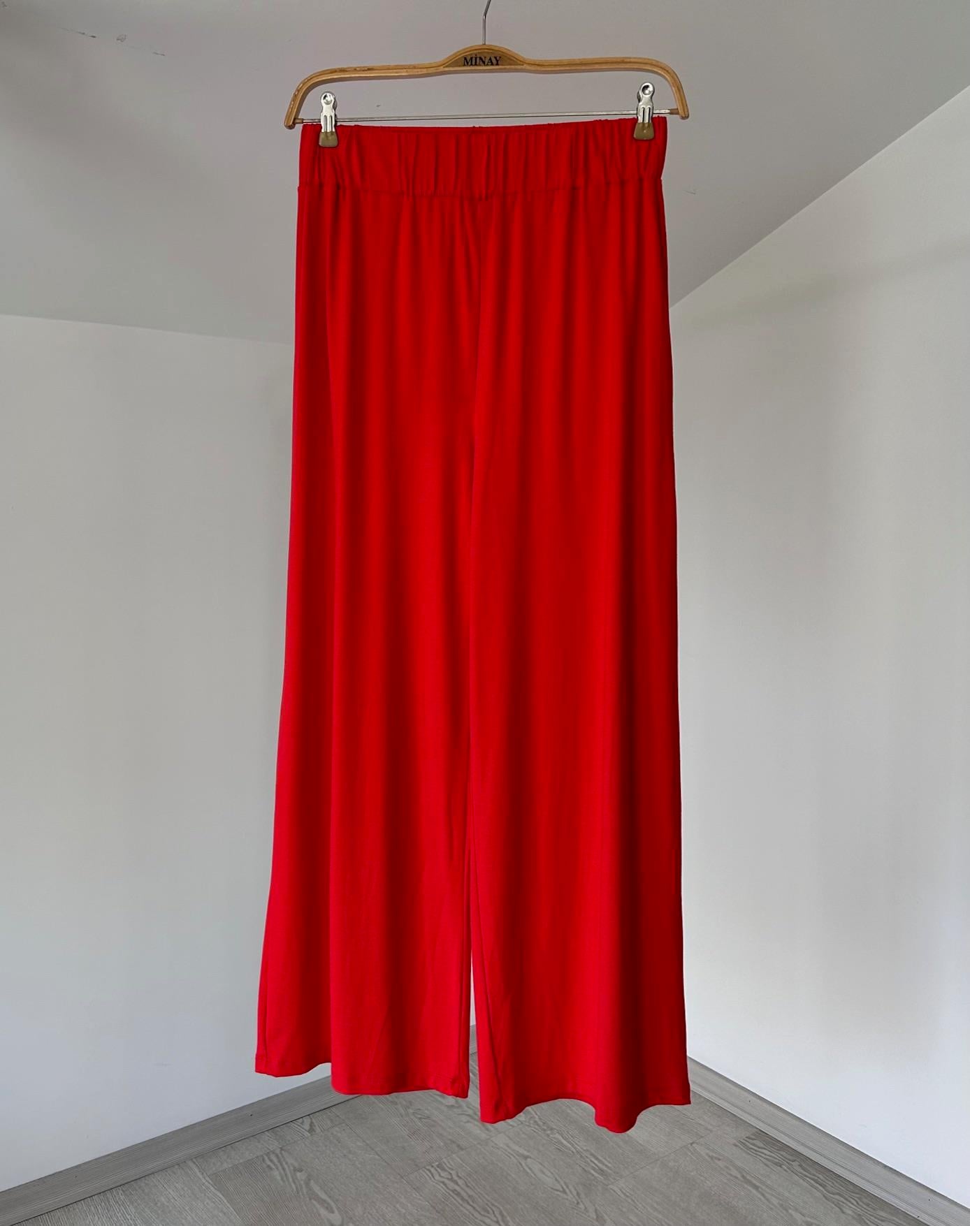 503 Beli Lastikli Viskon Pantolon-Mercan