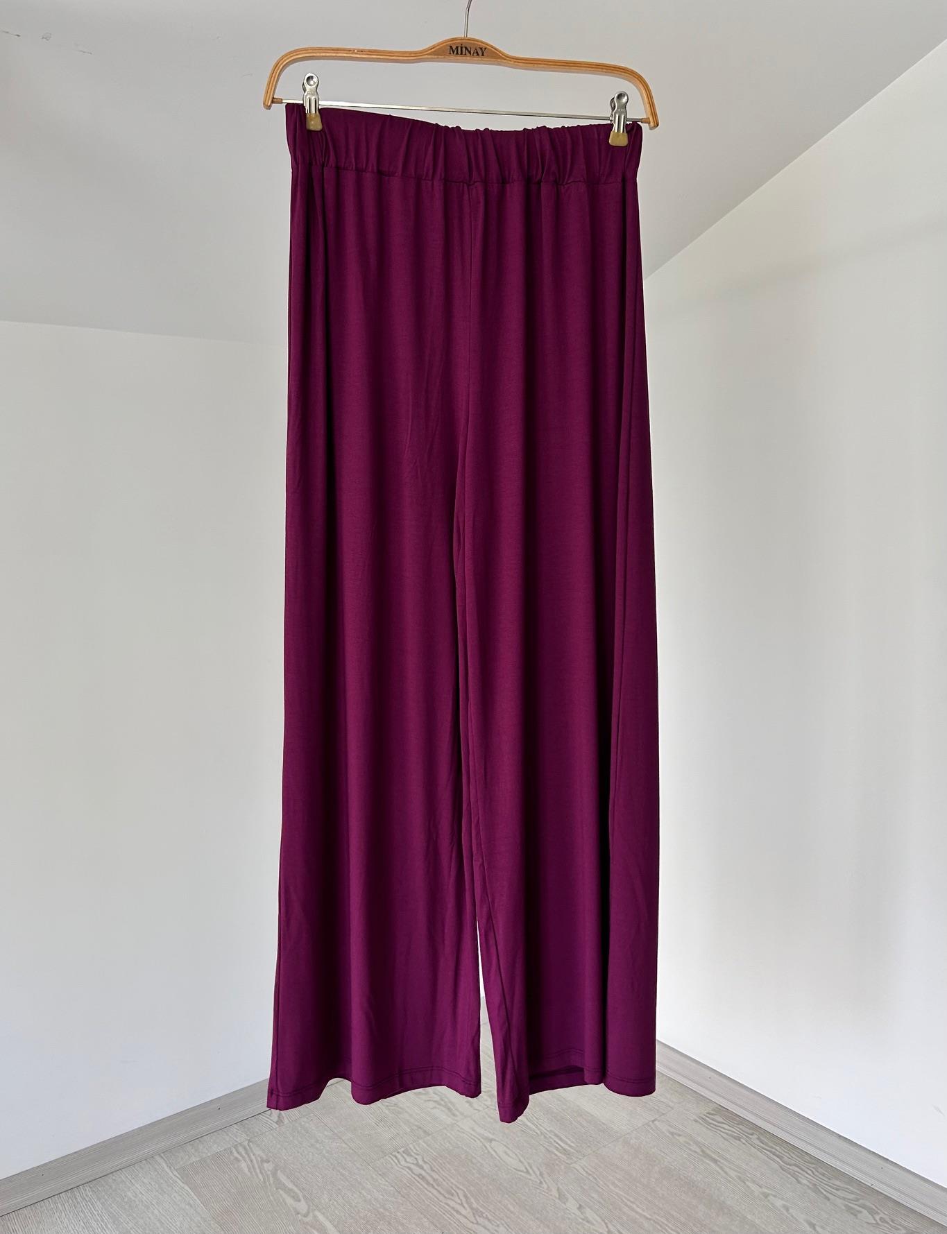 503 Beli Lastikli Viskon Pantolon-Mürdüm