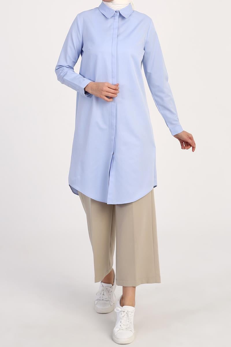 51007K Pamuklu Tunik-Mavi