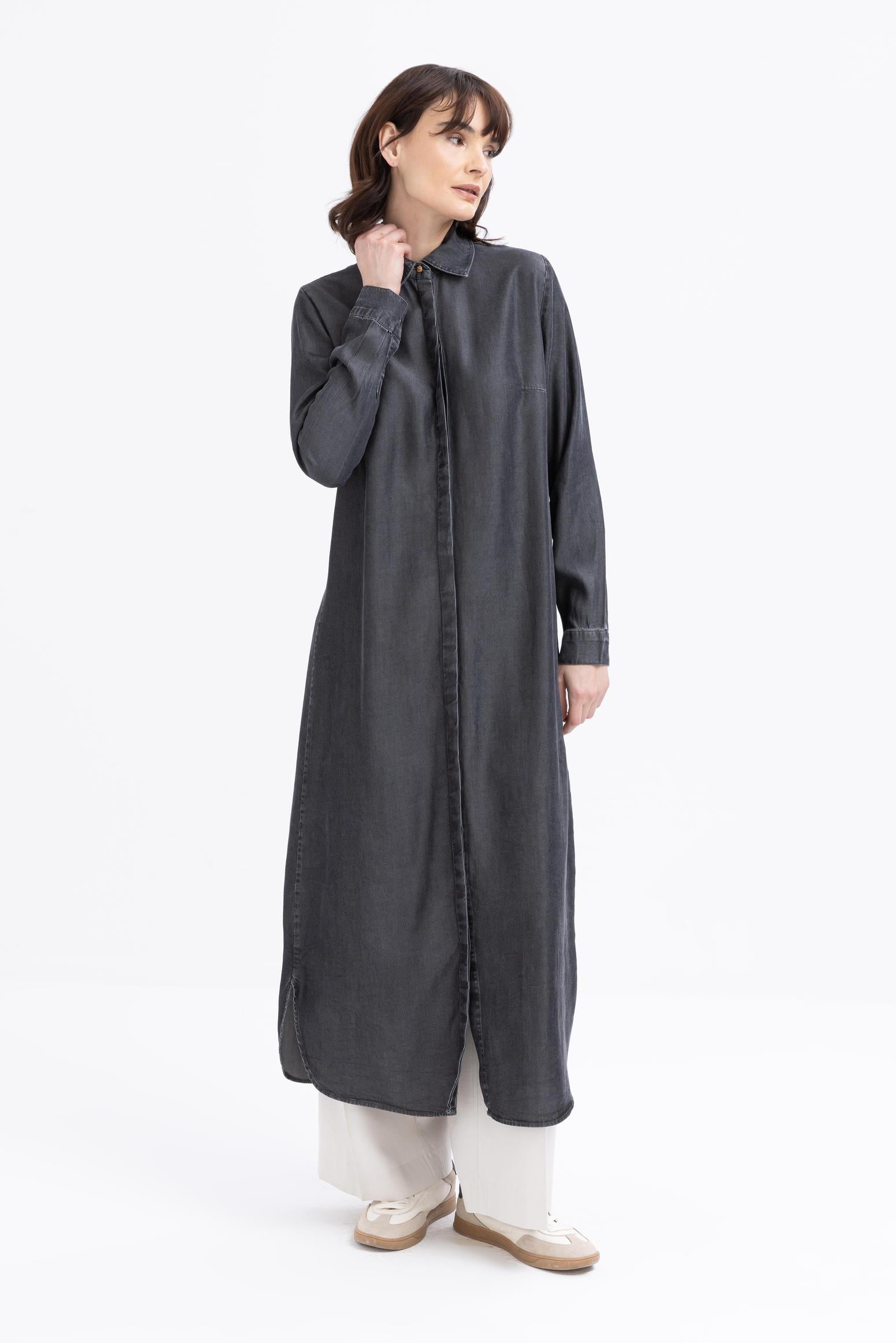 51219 Denim Uzun Gömlek Tunik-Siyah