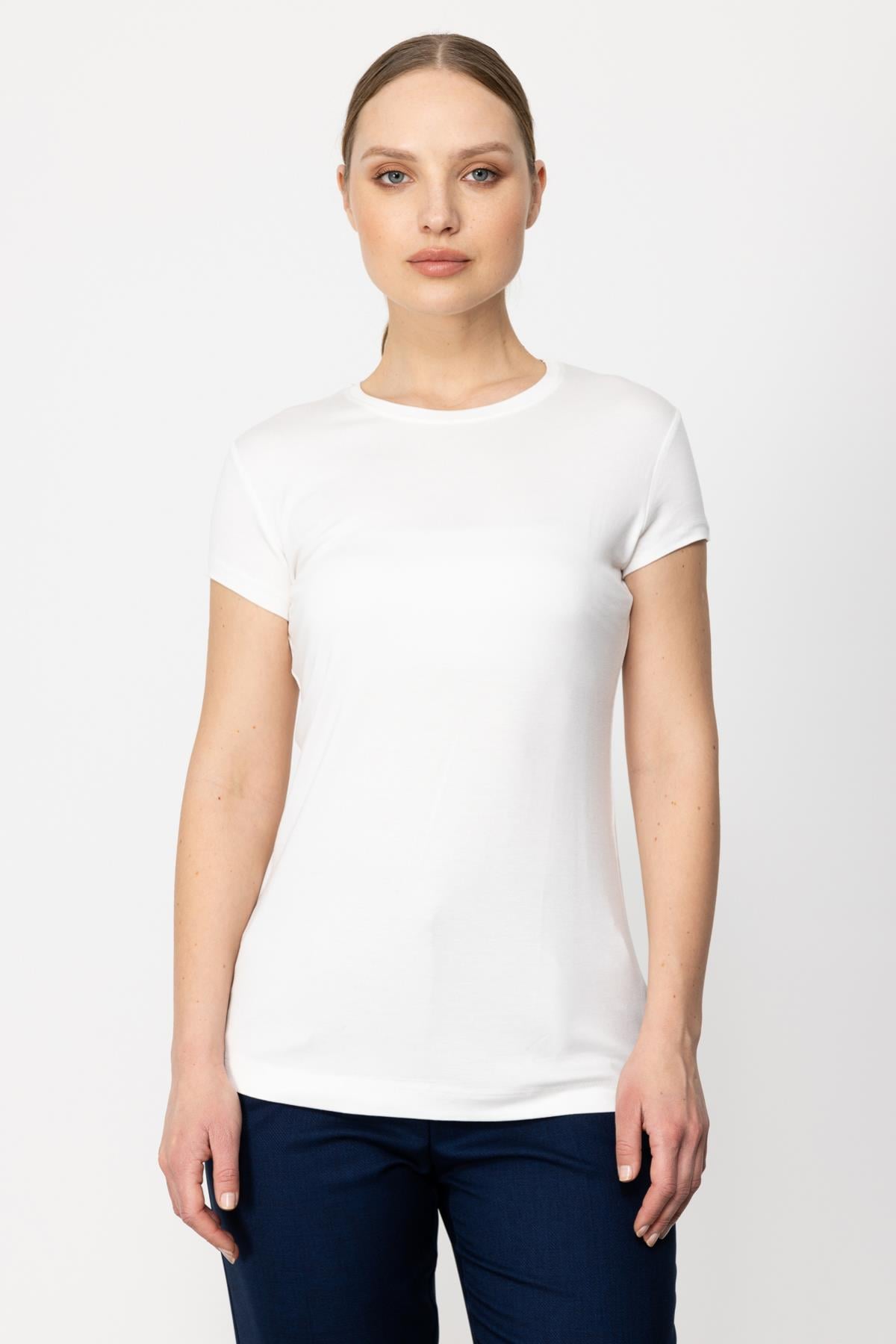 51302 Sıfır Yaka Basic Bluz-Ekru