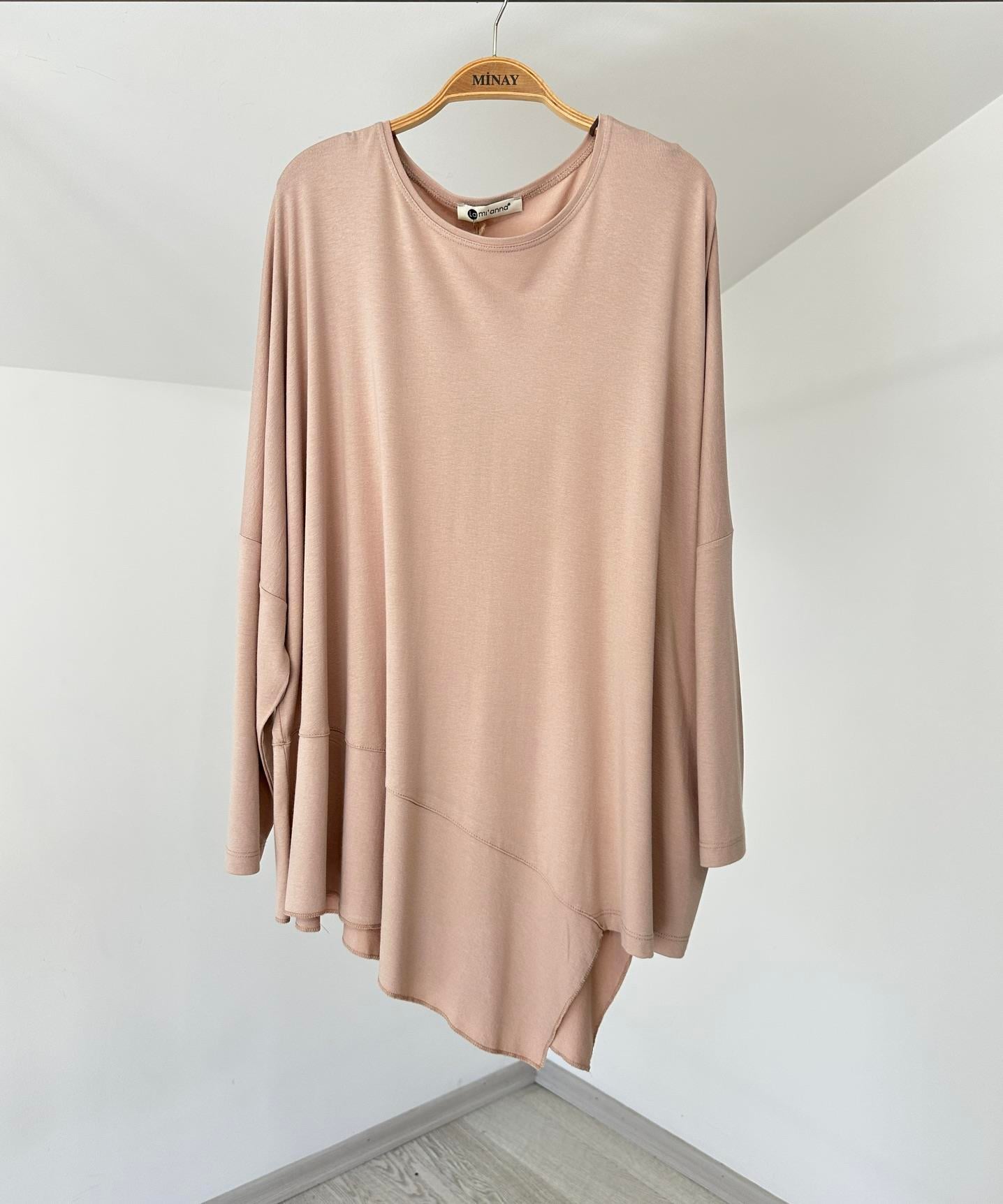 517 Asimetrik Kesim Viscose Bluz-Bej