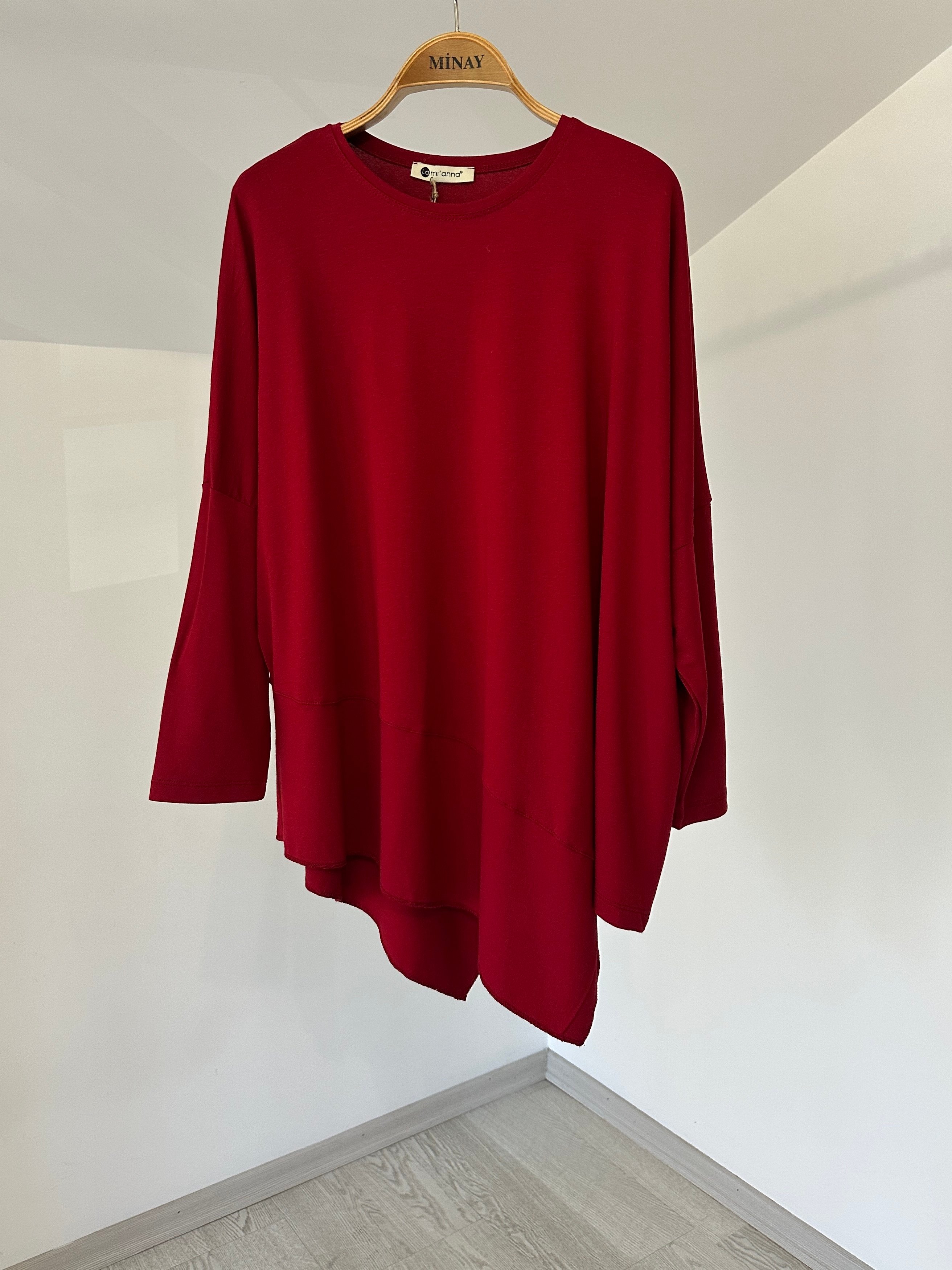 517 Asimetrik Kesim Viscose Bluz-Bordo