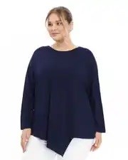 517 Asimetrik Kesim Viscose Bluz-Lacivert