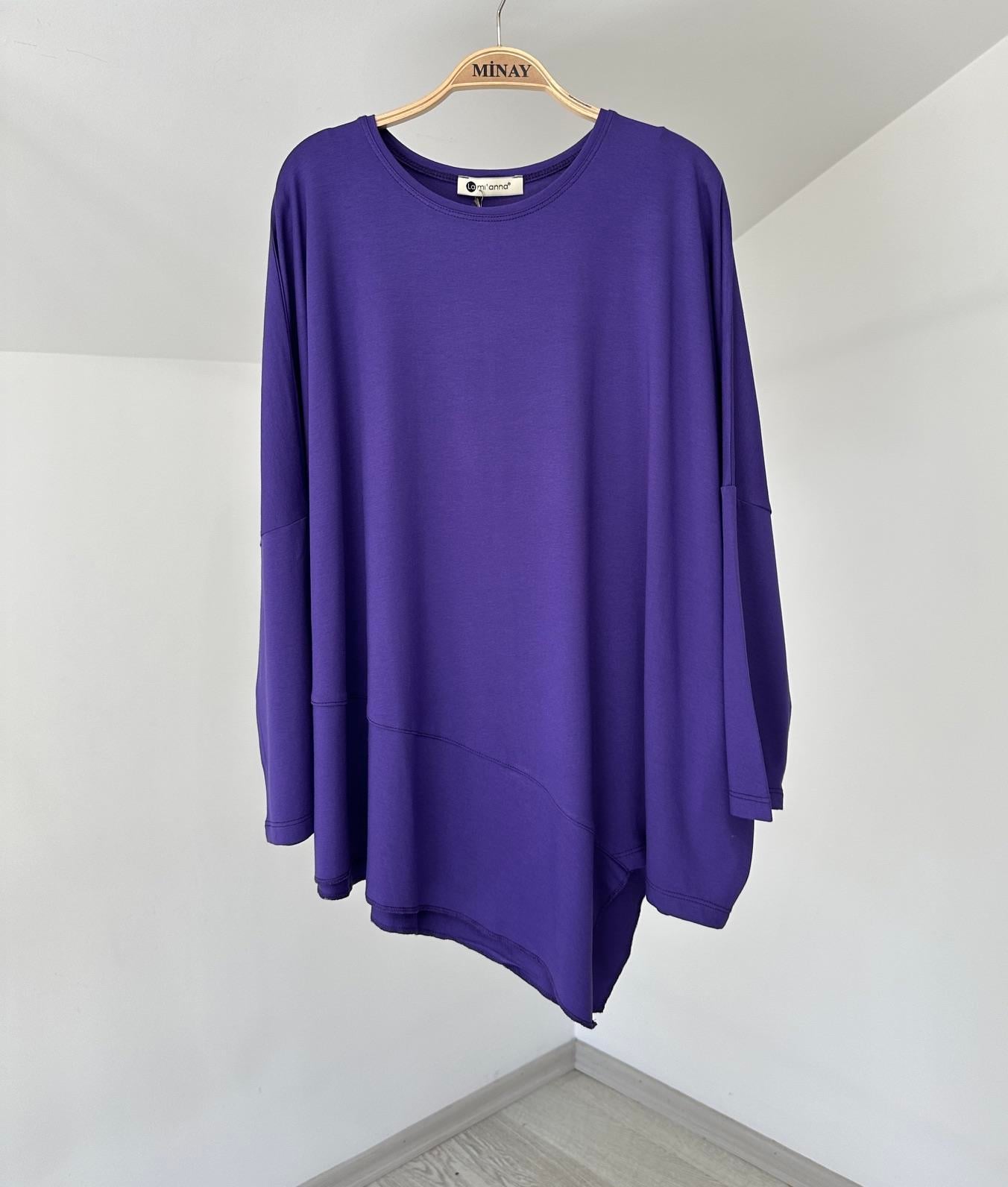 517 Asimetrik Kesim Viscose Bluz-Mor