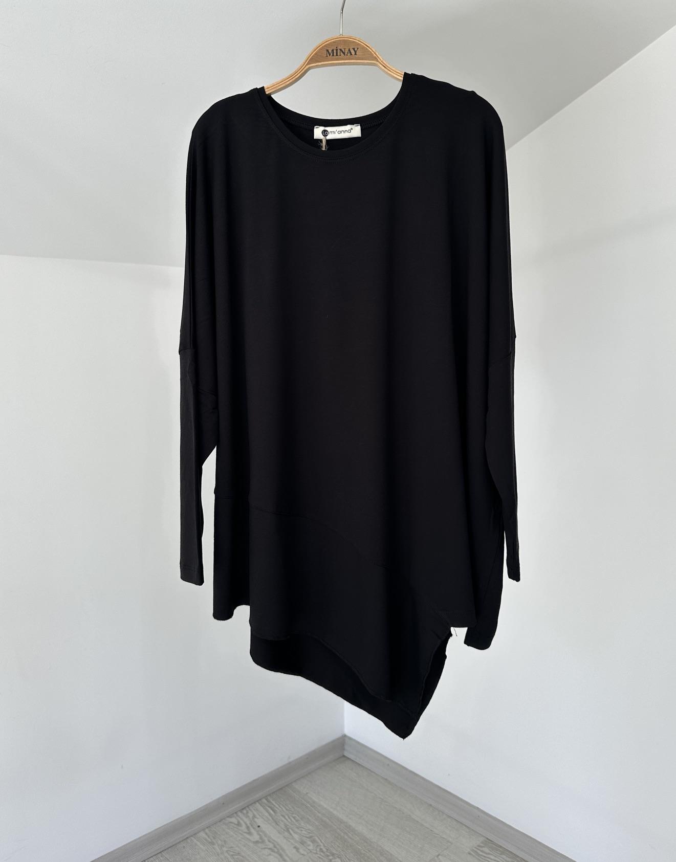 517 Asimetrik Kesim Viscose Bluz-Siyah
