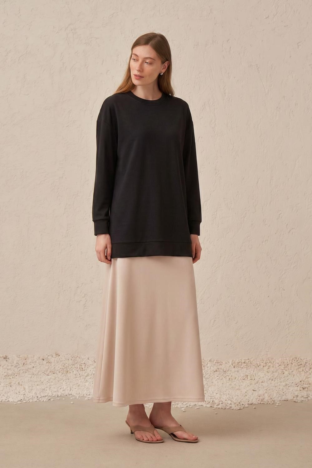 52324 Yumuşak Dokulu Tunik-Siyah
