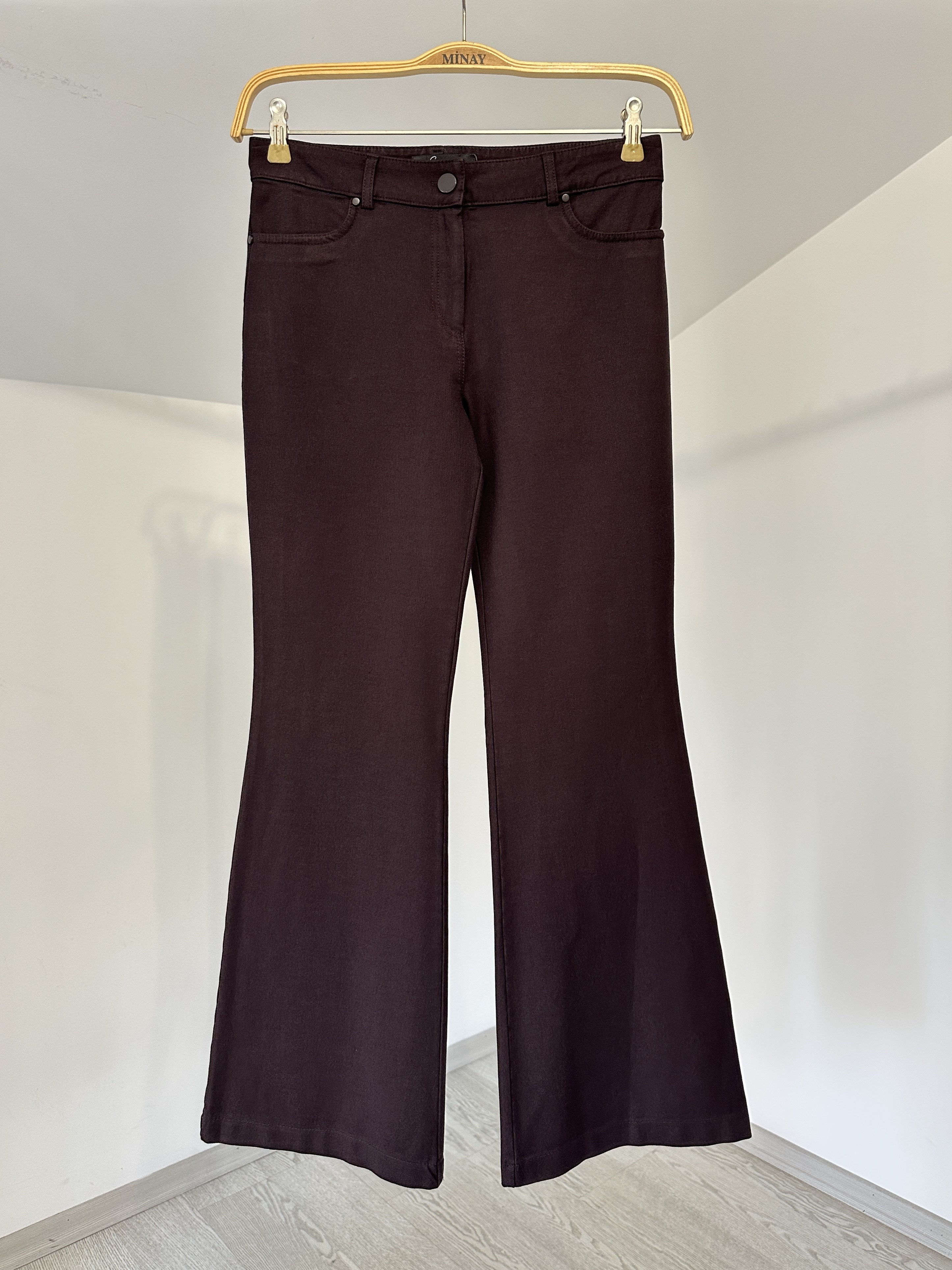 5531 Kanvas İspanyol Paça Pantolon-Kahverengi