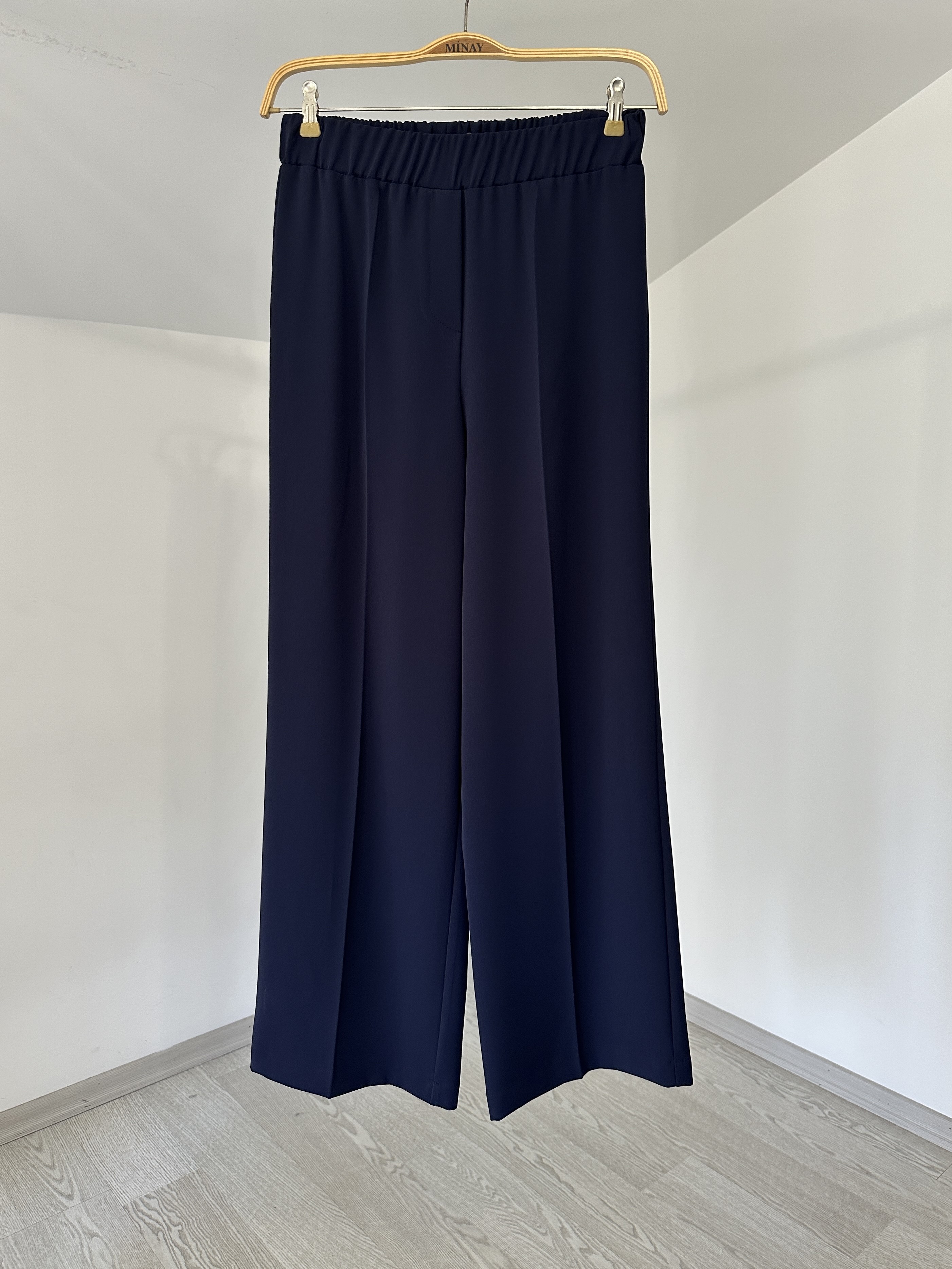 5580 Beli Lastikli Geniş Paça Pantolon-Lacivert
