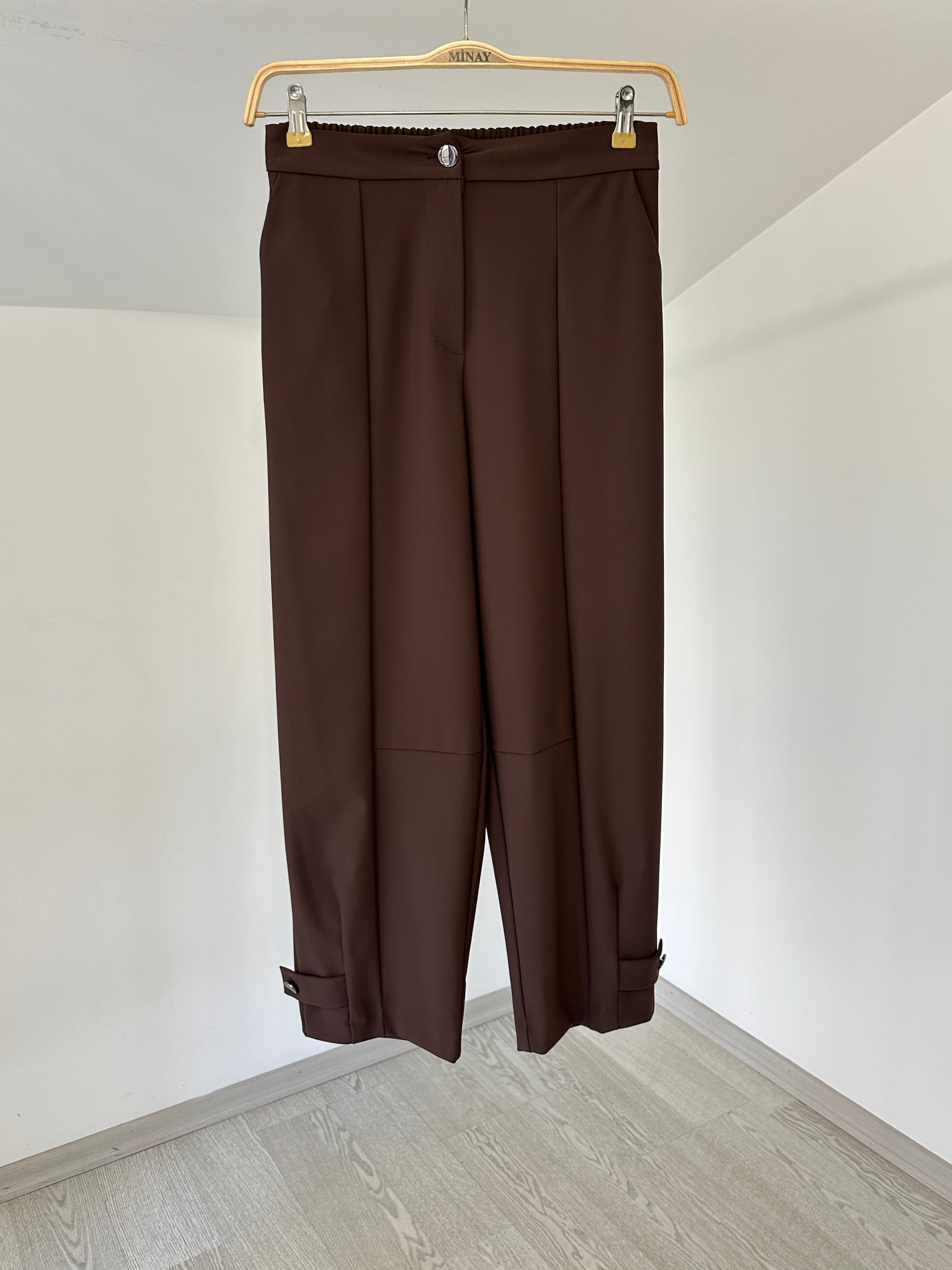 5609 Paçası Apoletli Pantolon-Kahverengi