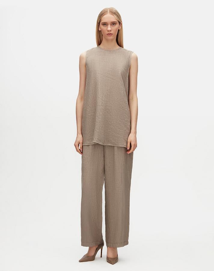6042 Kolsuz Keten Tunik-Bej