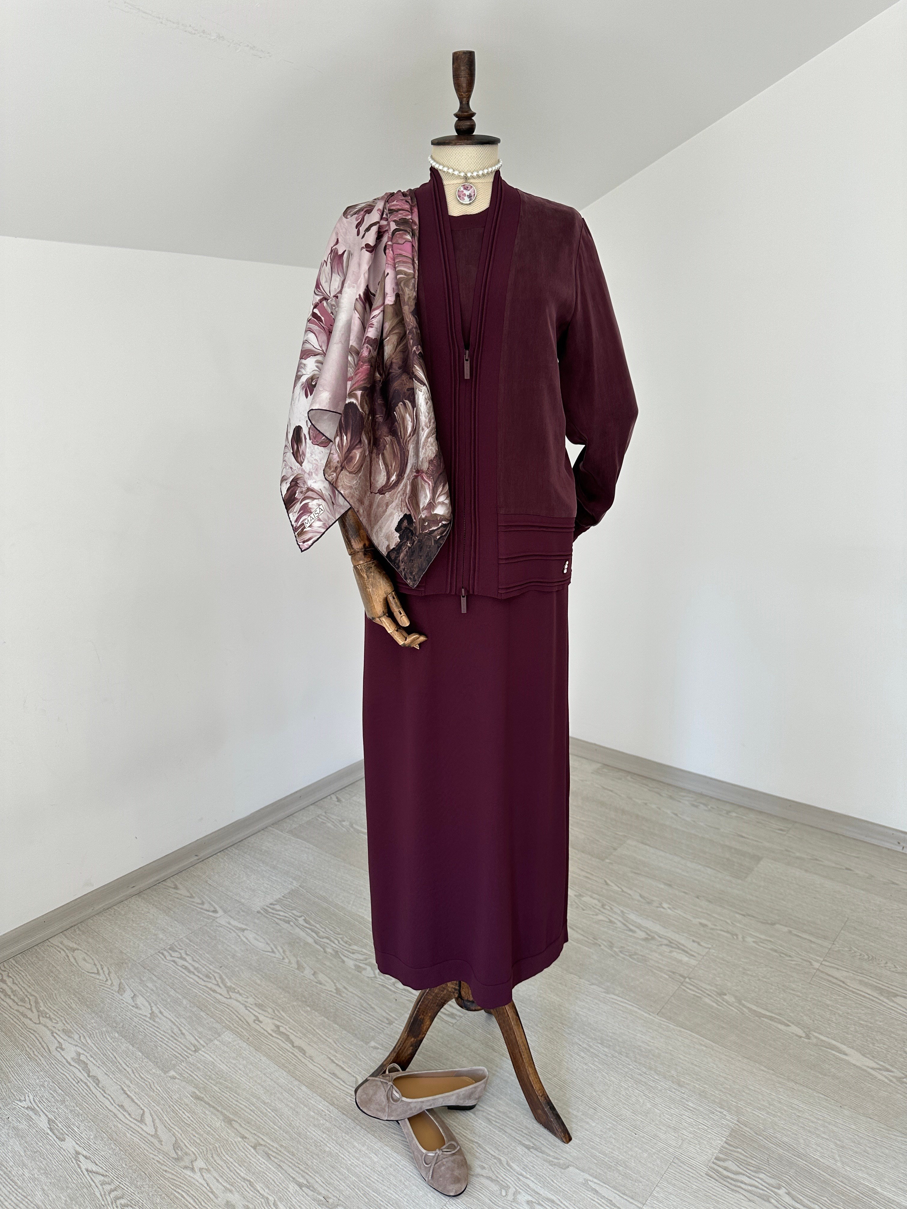 60801 Elbise Ceket Takım-Bordo