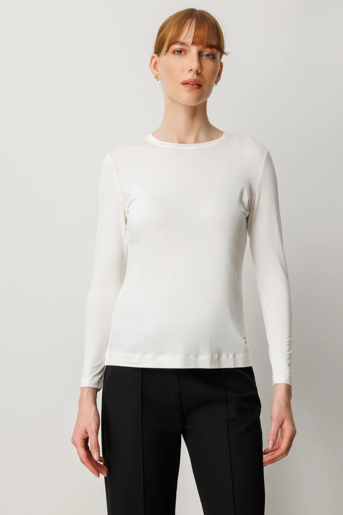 61303 Sıfır Yaka Basic Bluz-Ekru