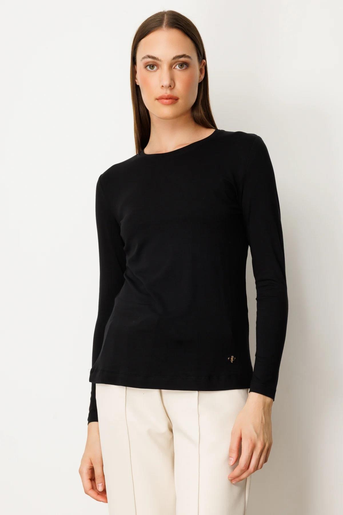 61303 Sıfır Yaka Basic Bluz-Siyah
