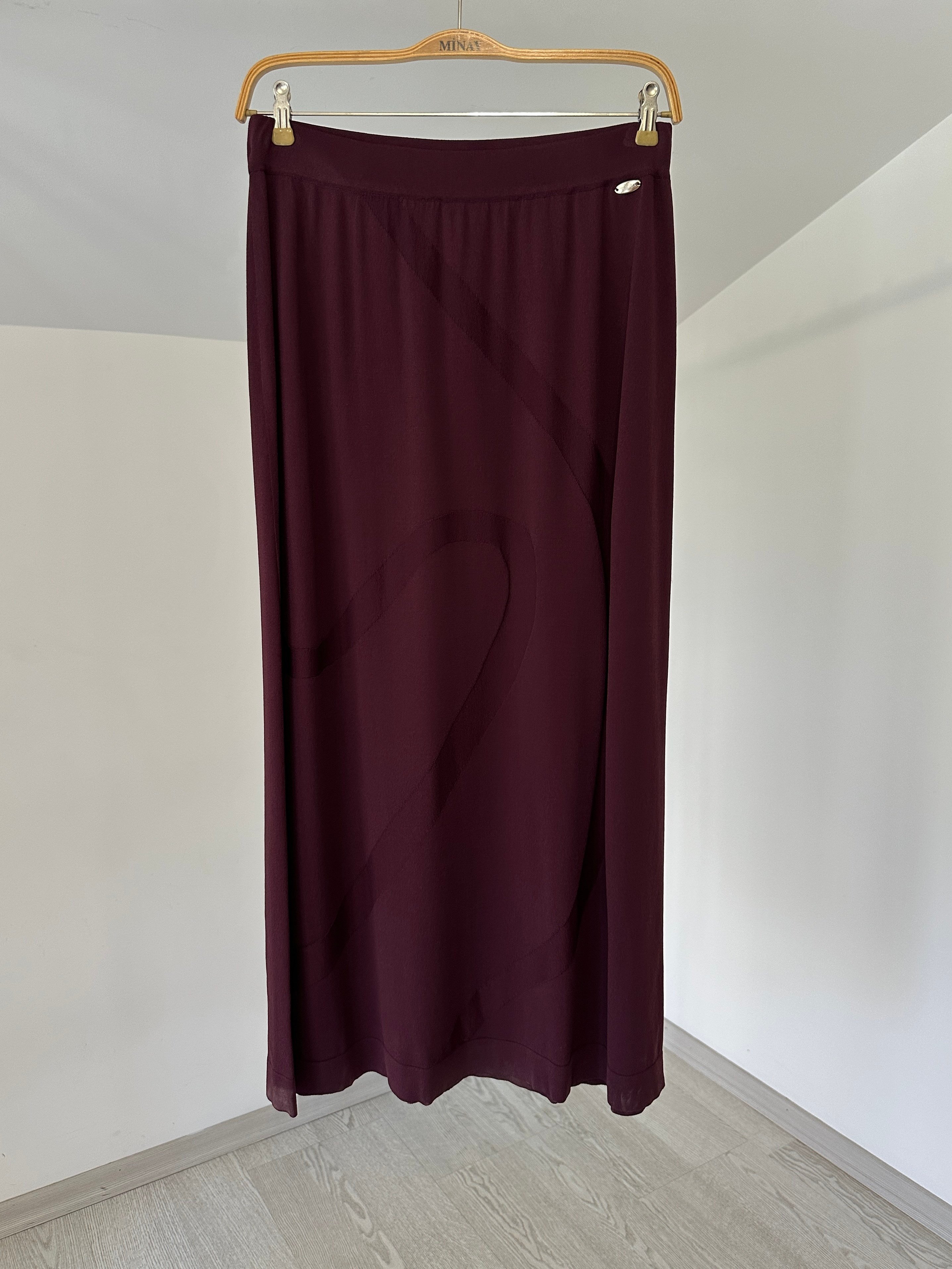 62004 Kendinden Desenli Triko Etek-Bordo
