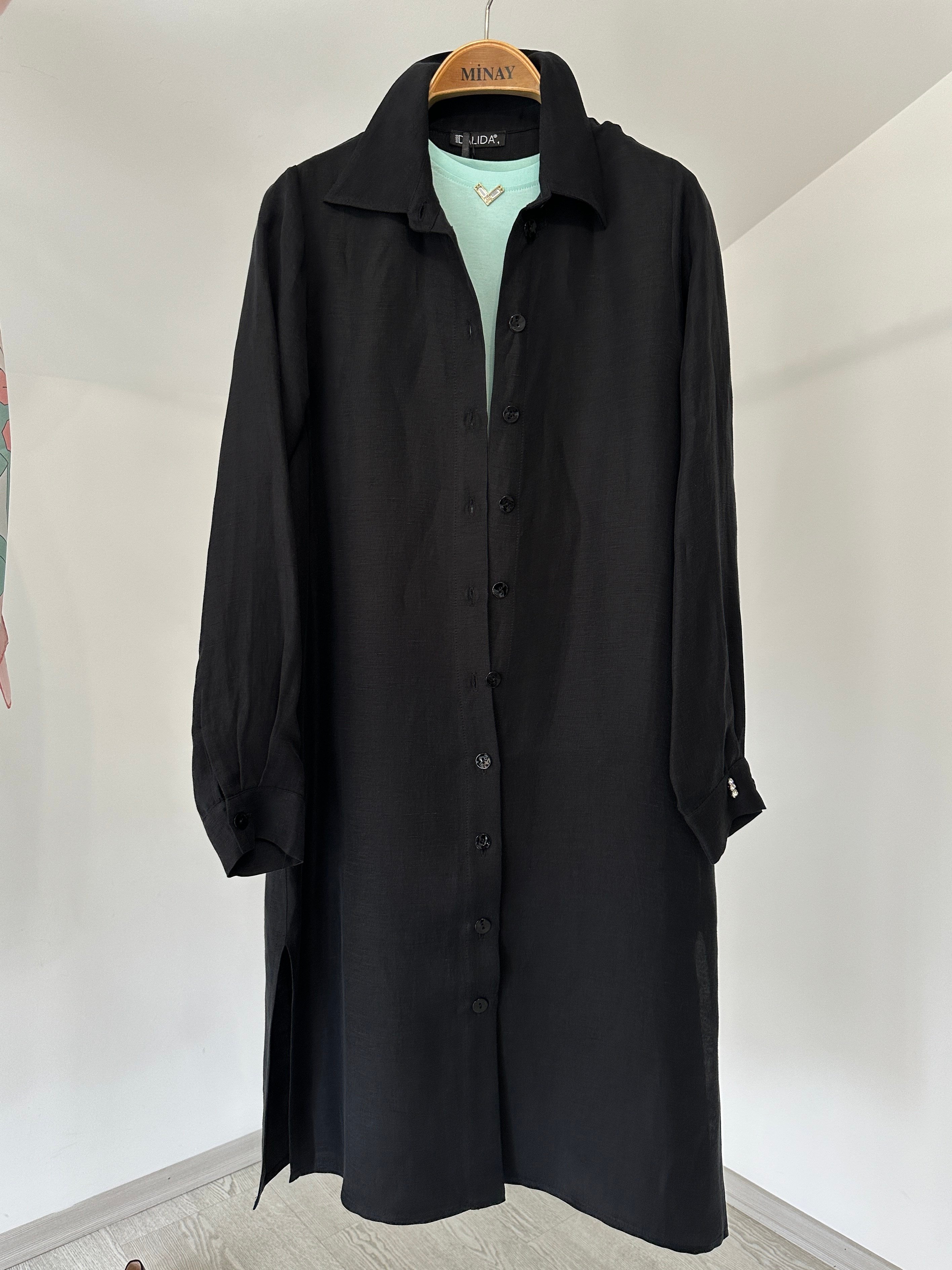 63351 İpek Keten Tunik-Siyah
