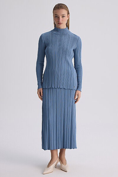 66008 Fitilli Dik Yaka Tunik-Mavi