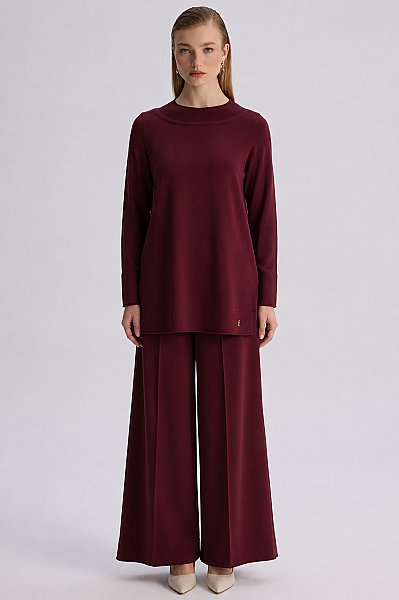 66009 Yuvarlak Yaka Basic Tunik-Bordo