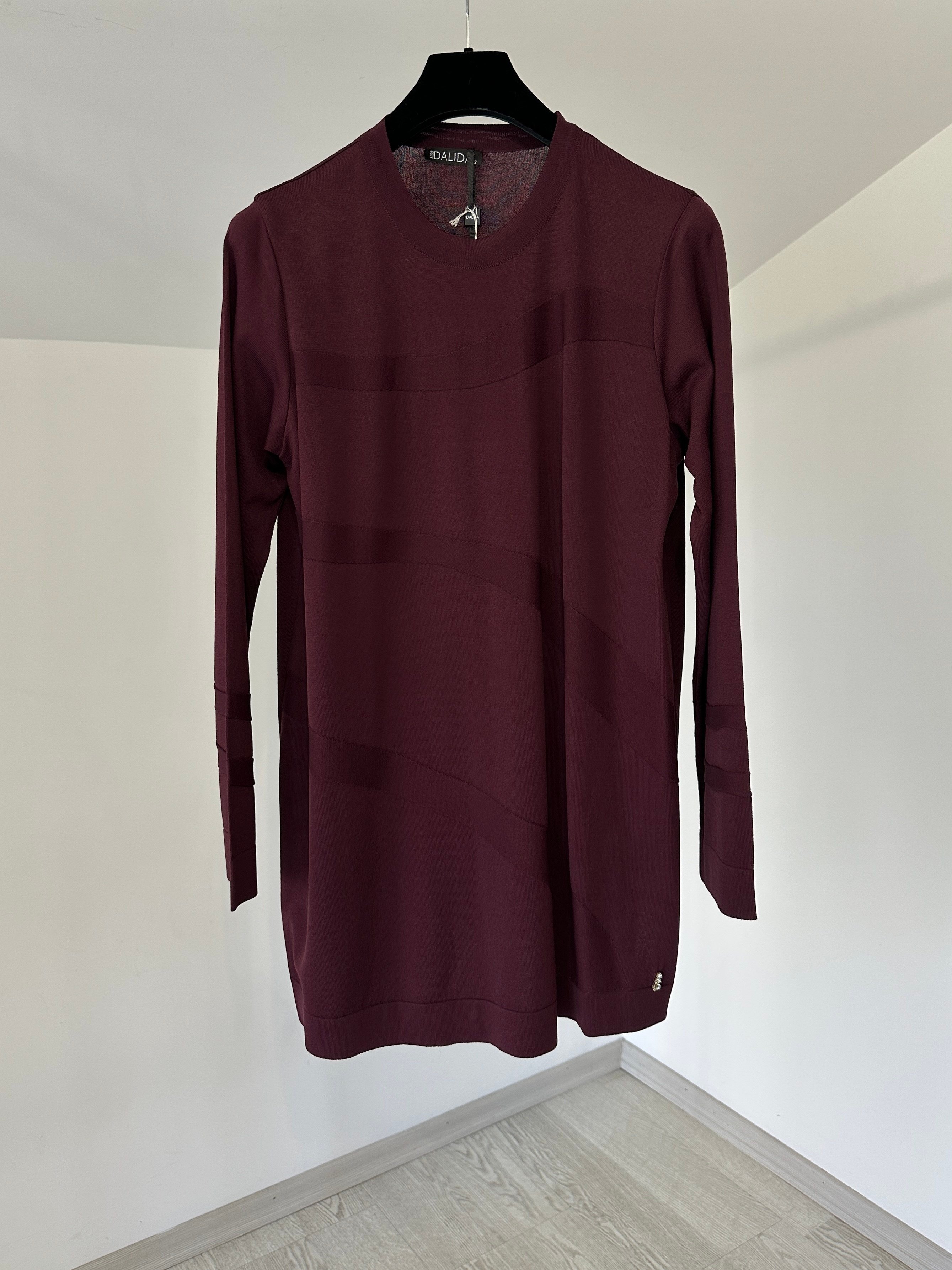66011 Kendinden Desenli Triko Tunik-Bordo