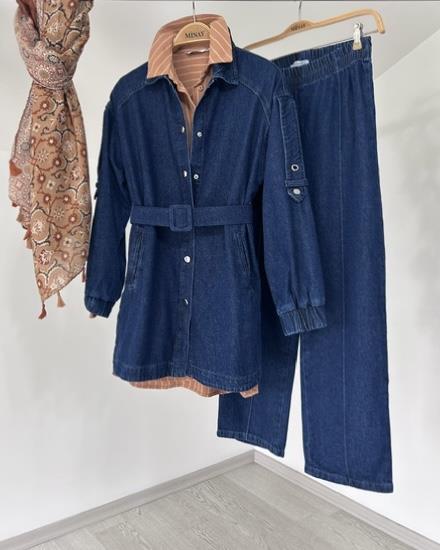 7004 Düğmeli Ceket Pantolon Jean Takım