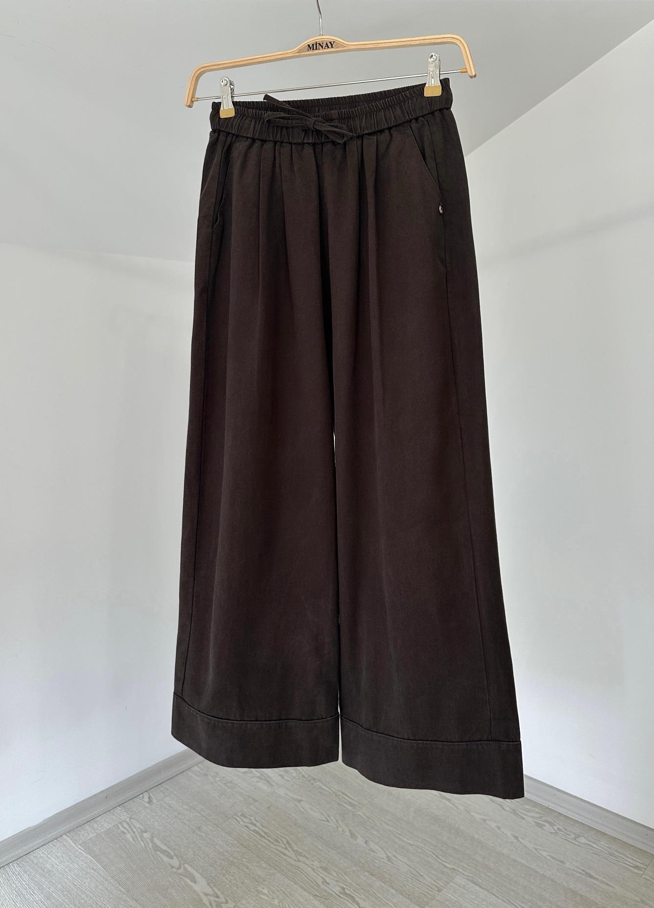 70105 Beli Lastikli Tensel Pantolon-Kahve