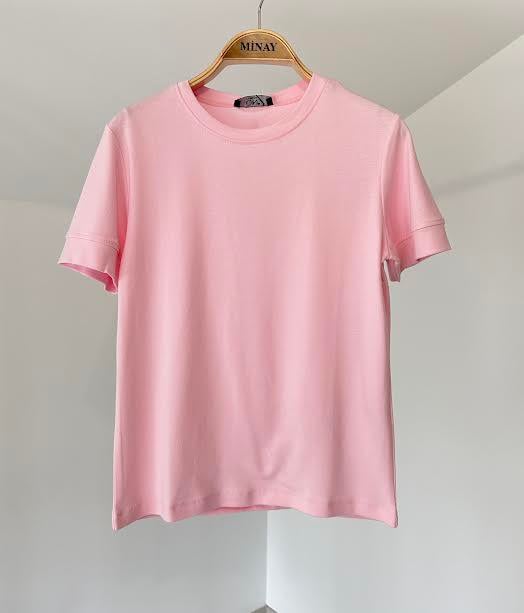 71452 Sıfır Yaka Pamuklu Bluz-Pembe