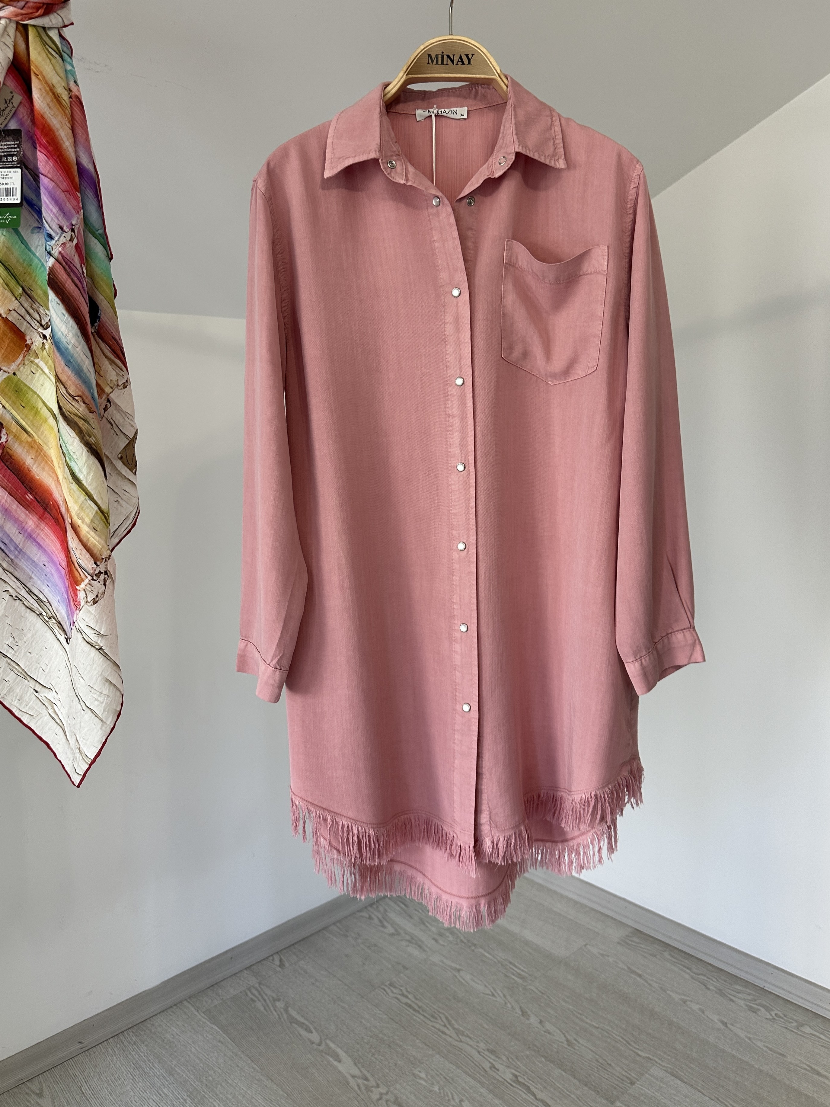 7267 Etek Ucu Püsküllü Tunik-Pembe