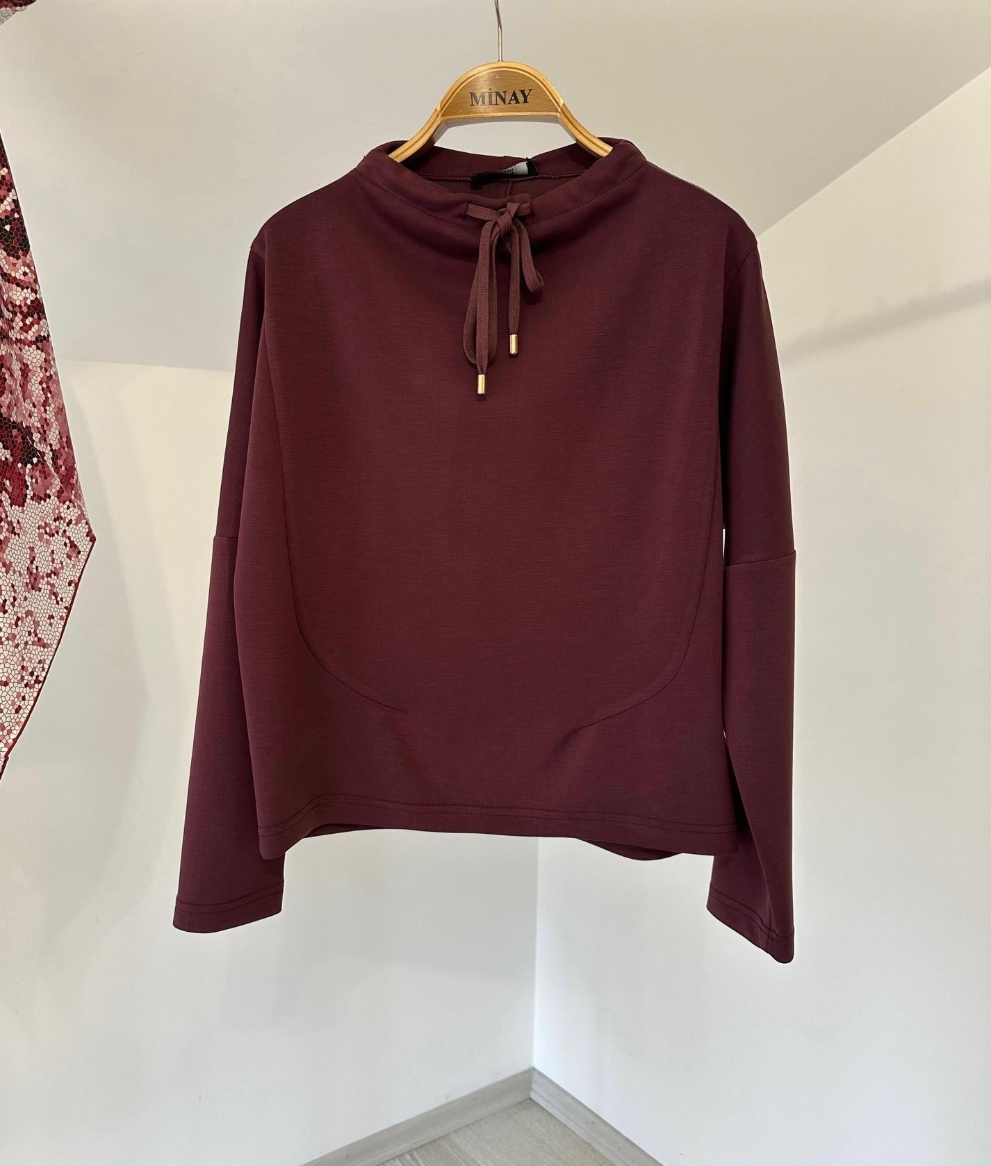 74366 Yakada Büzgü Detaylı Bluz-Bordo