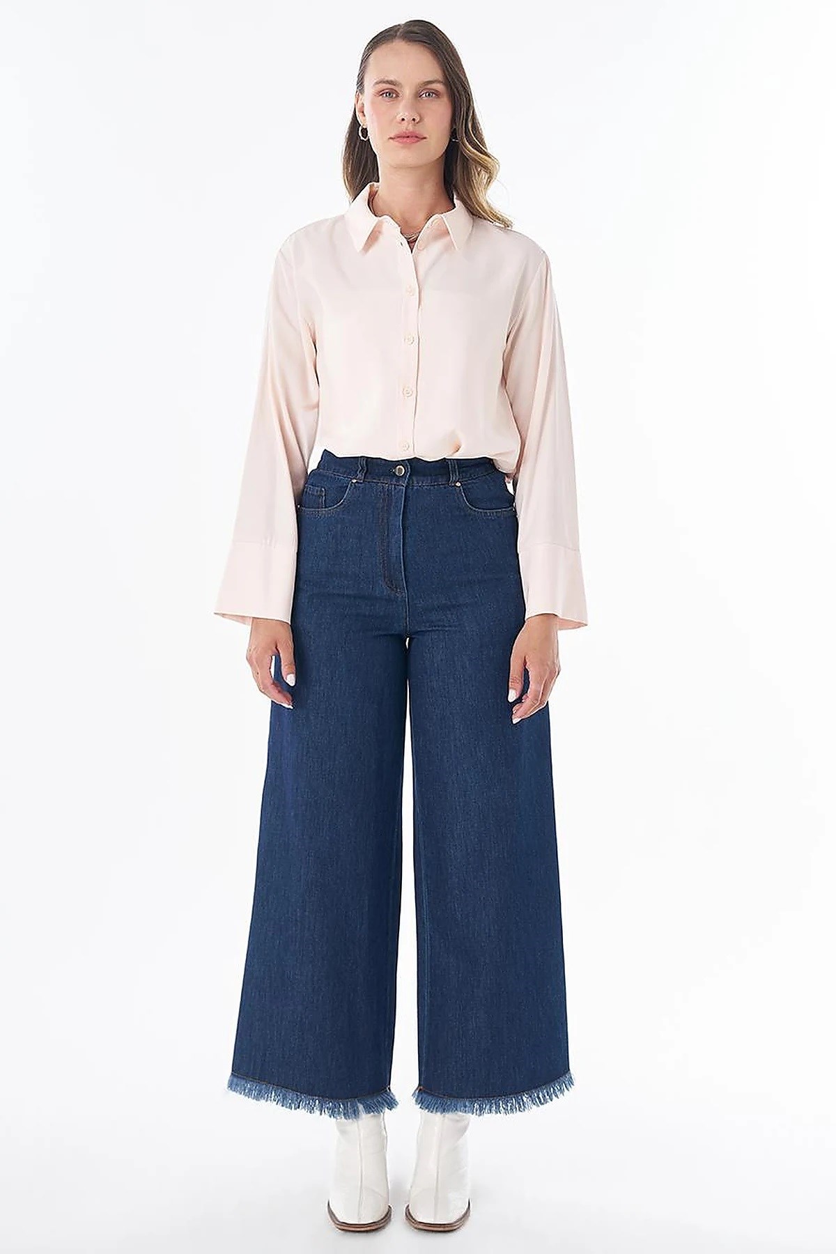 79001 Paçası Püskül Detaylı Denim Pantolon-K.Kot