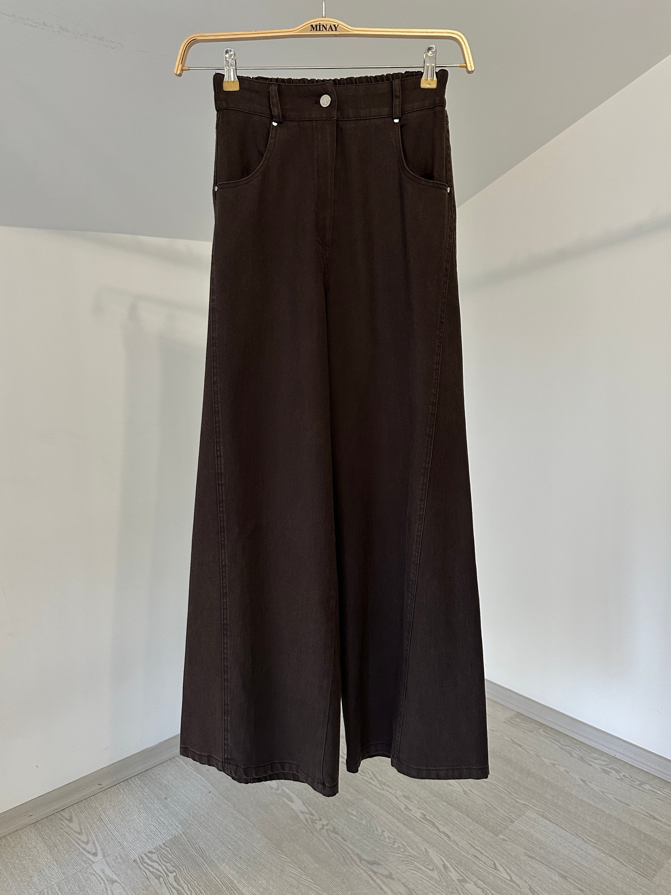79008  Elastik Belli Pantolon-Kahverengi