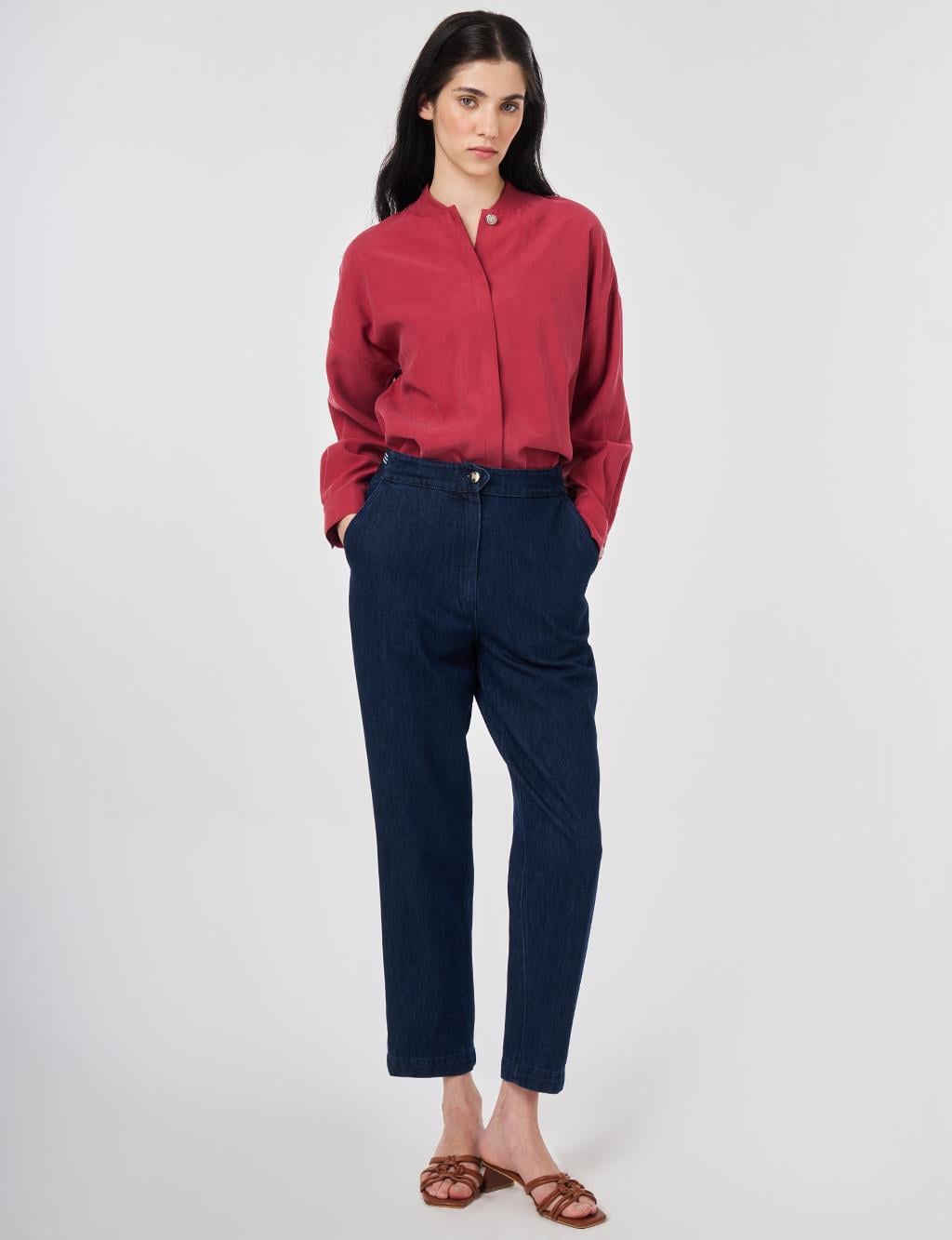 79012 Yıkamalı Elastik Bel Havuç Kesim Denim Pantolon-K.Kot