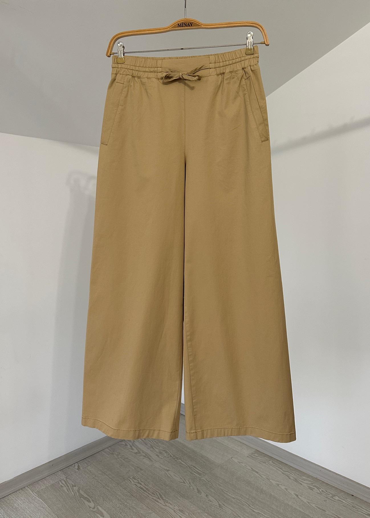 79015 Bağcıklı Geniş Paça Pantolon-Camel