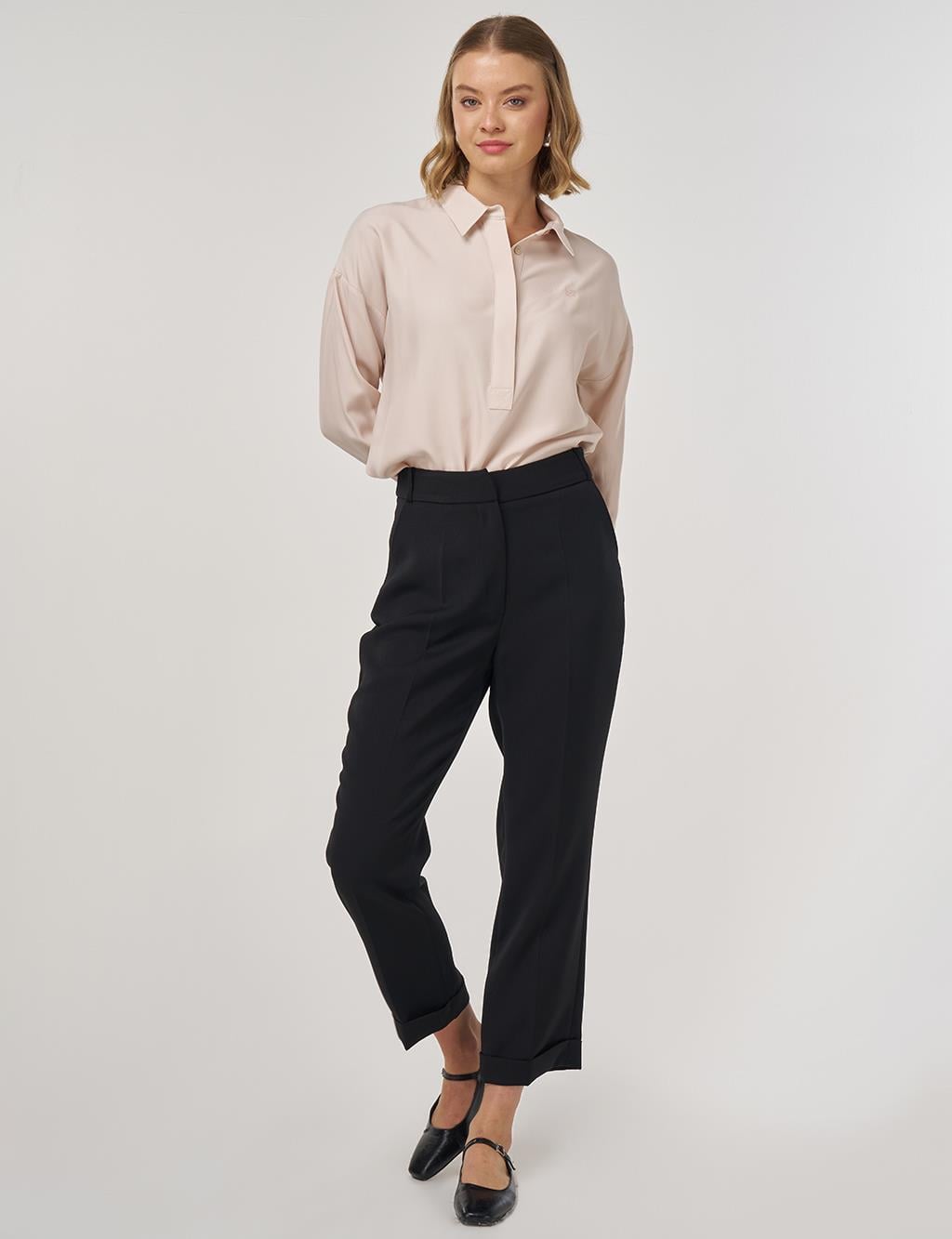 79020 Duble Paça Kumaş Pantolon-Siyah