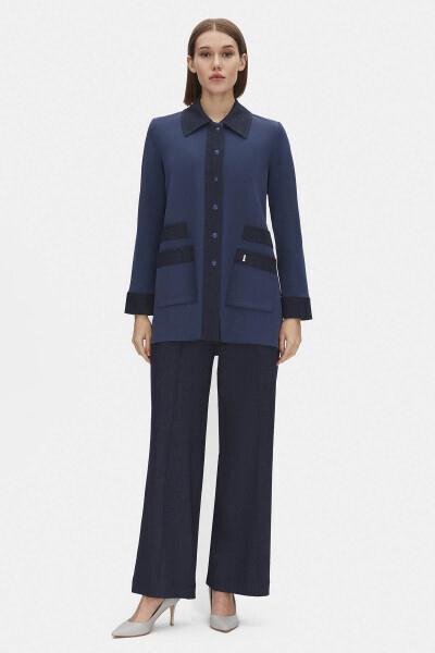 8205 Denim Detaylı İtalyan İplik Triko Ceket-Laci