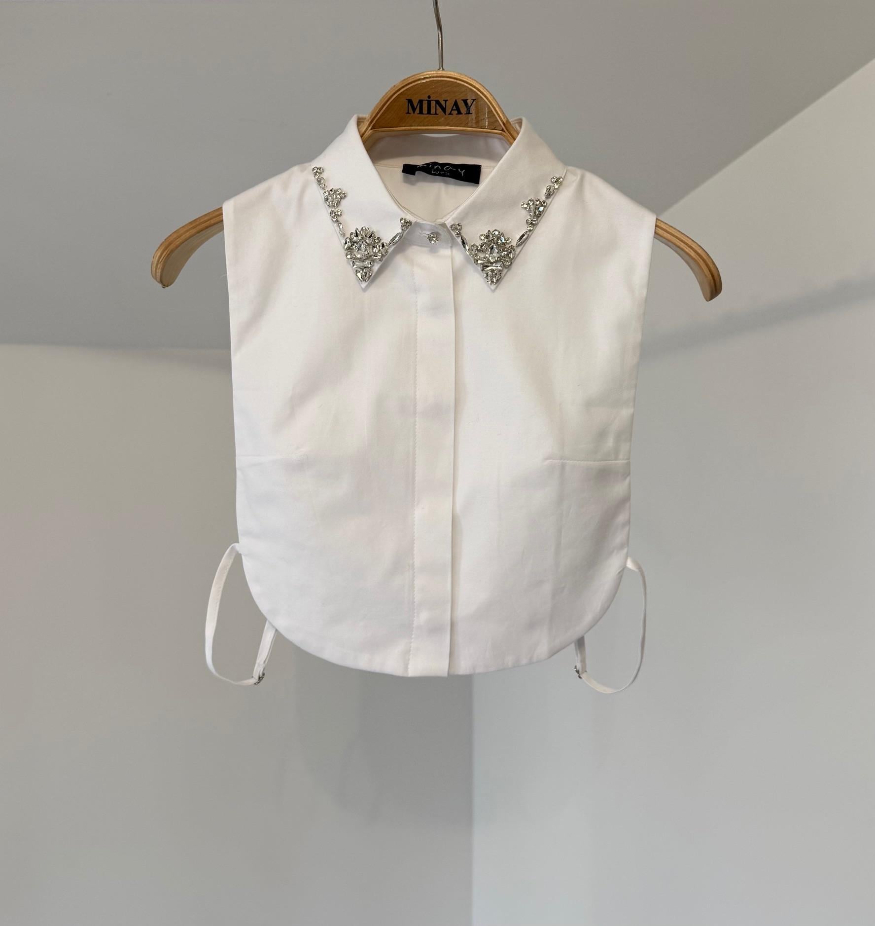 9999 Taş İşlemeli Yakalık-Beyaz