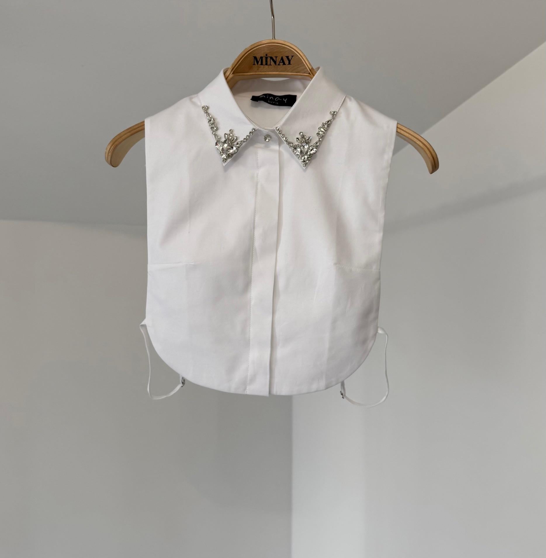 9999 Taş İşlemeli Yakalık-Beyaz2