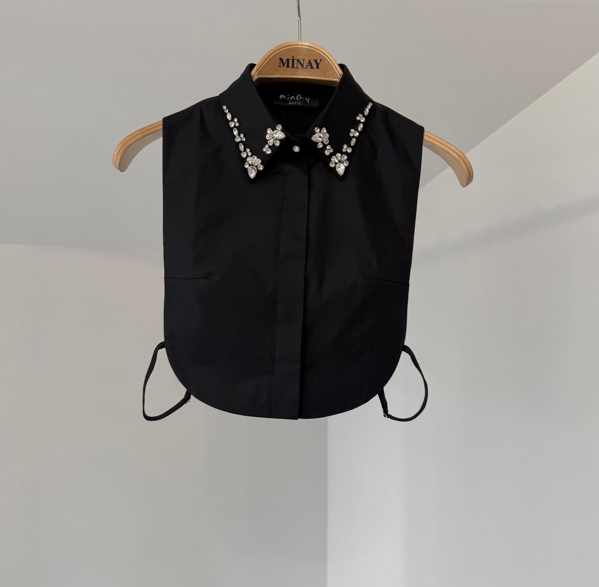 9999 Taş İşlemeli Yakalık-Siyah