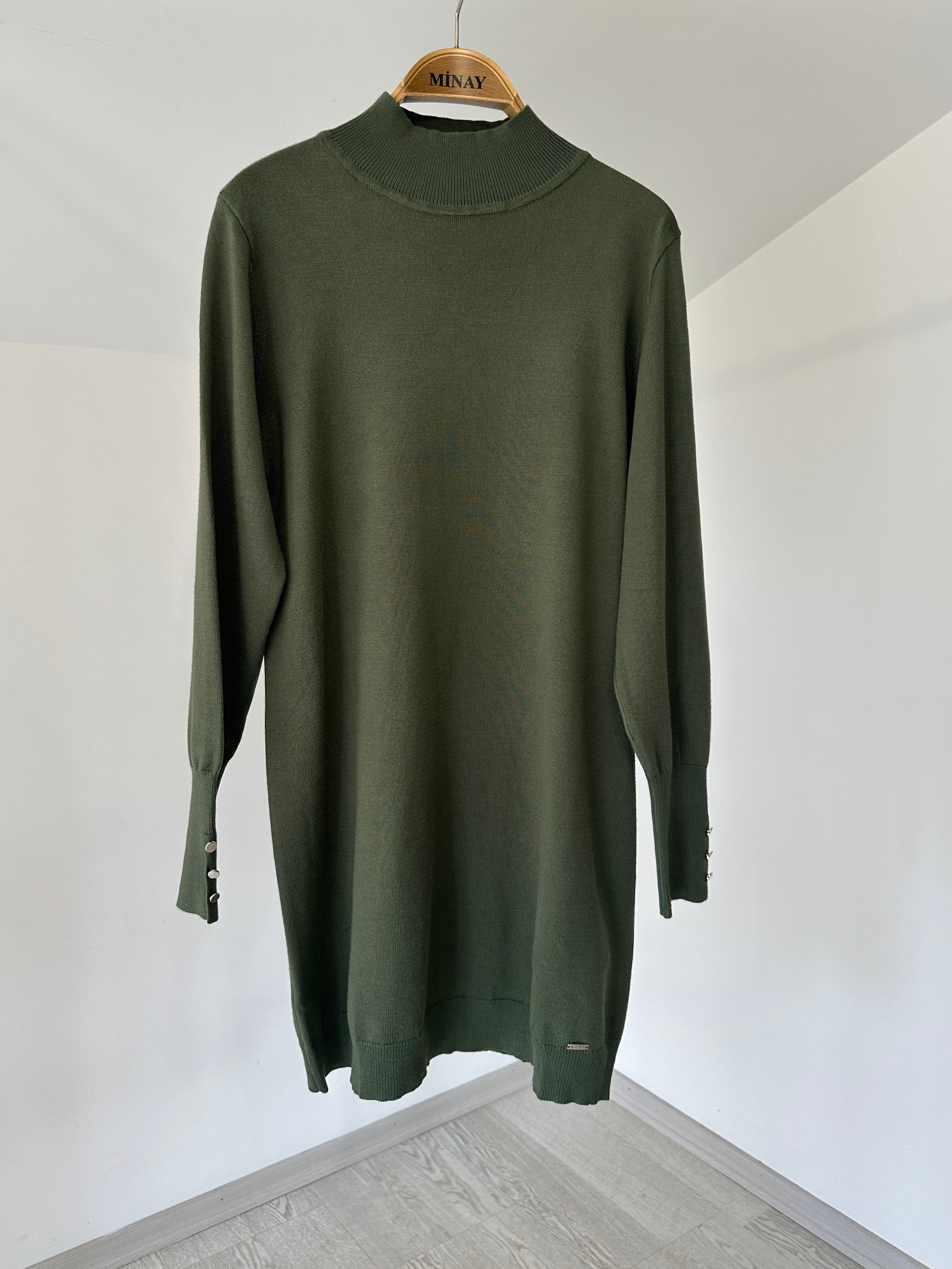 TRK08V Balıkçı Yaka Basic Viskon Triko Tunik-Haki