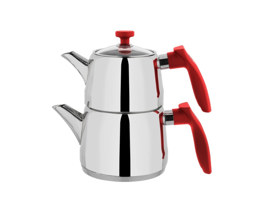 SCHAFER ROT AİLE BOYU ÇELİK ÇAYDANLIK TAKIMI 3 PARÇA-KIRMIZI