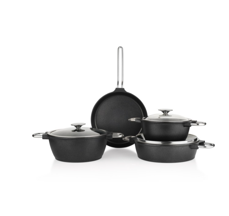 SCHAFER BLACK MİRROR ALİMİNYUM DÖKÜM TENCERE SETİ 7 PARÇA-SİYAH