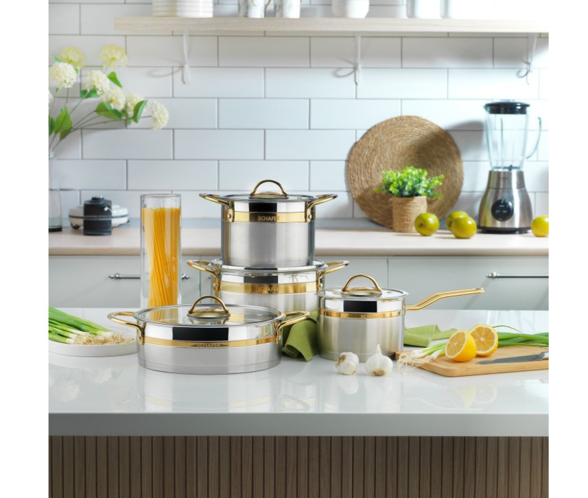 SCHAFER GOLDEN LİNE ÇELİK TENCERE SETİ-8 PARÇA-INOX