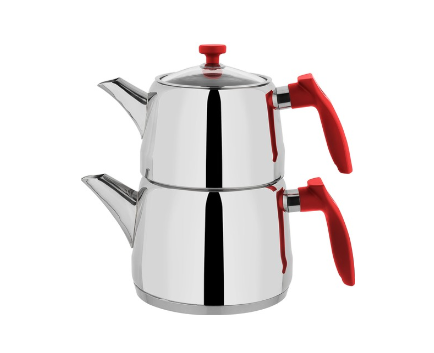 SCHAFER ROT ORTA BOY ÇELİK ÇAYDANLIK TAKIMI 3 PARÇA-KIRMIZI