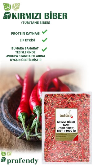 BUHARA TOPTAN KIRMIZI BİBER TANE (TÜM BİBER) 1 KG x 10 Ad - 10 KG