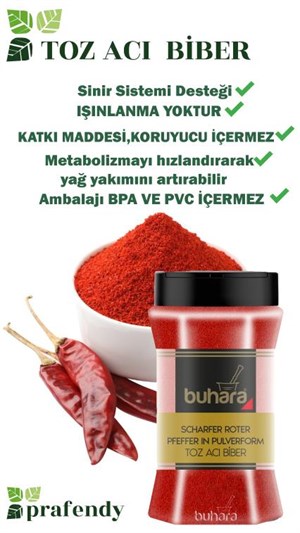 BUHARA TOPTAN TOZ ACI BİBER 150 GR x 12 Ad. PET