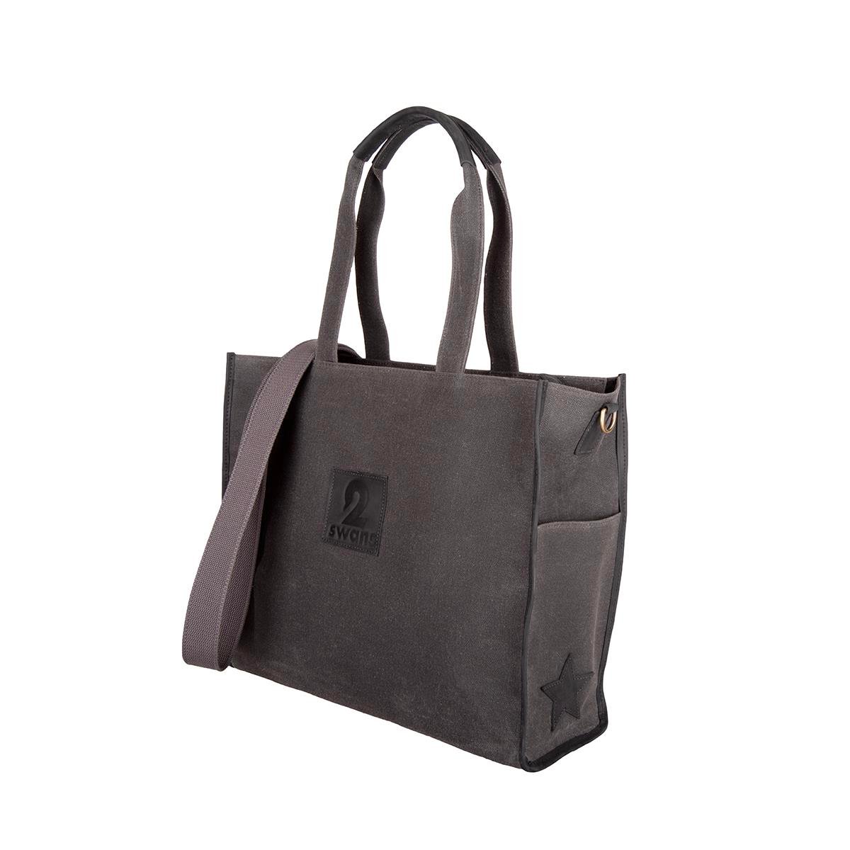 Kanvas Çanta Antrasit Siyah Derili Büyük Boy