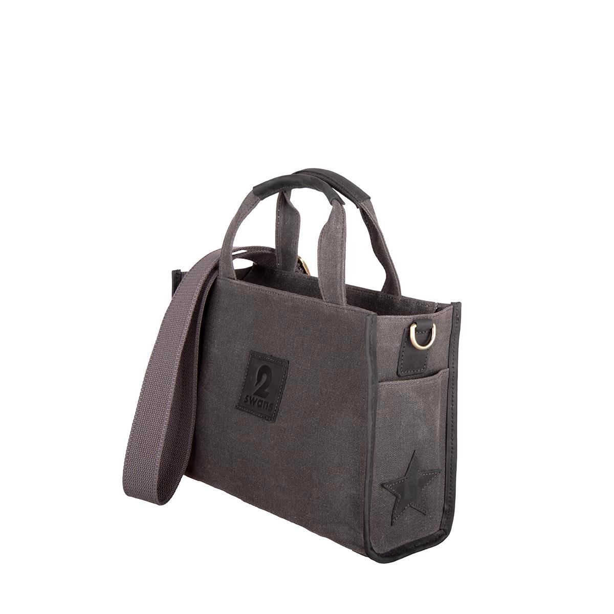 Kanvas Çanta Antrasit Siyah Derili Küçük Boy