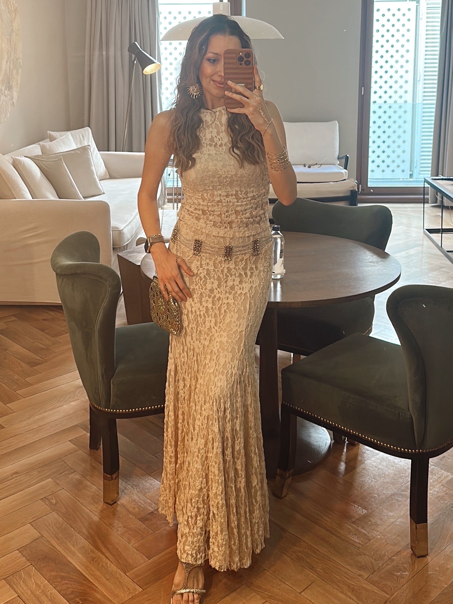 Dantel Astarlı Premium Volanlı Etek- Ekru